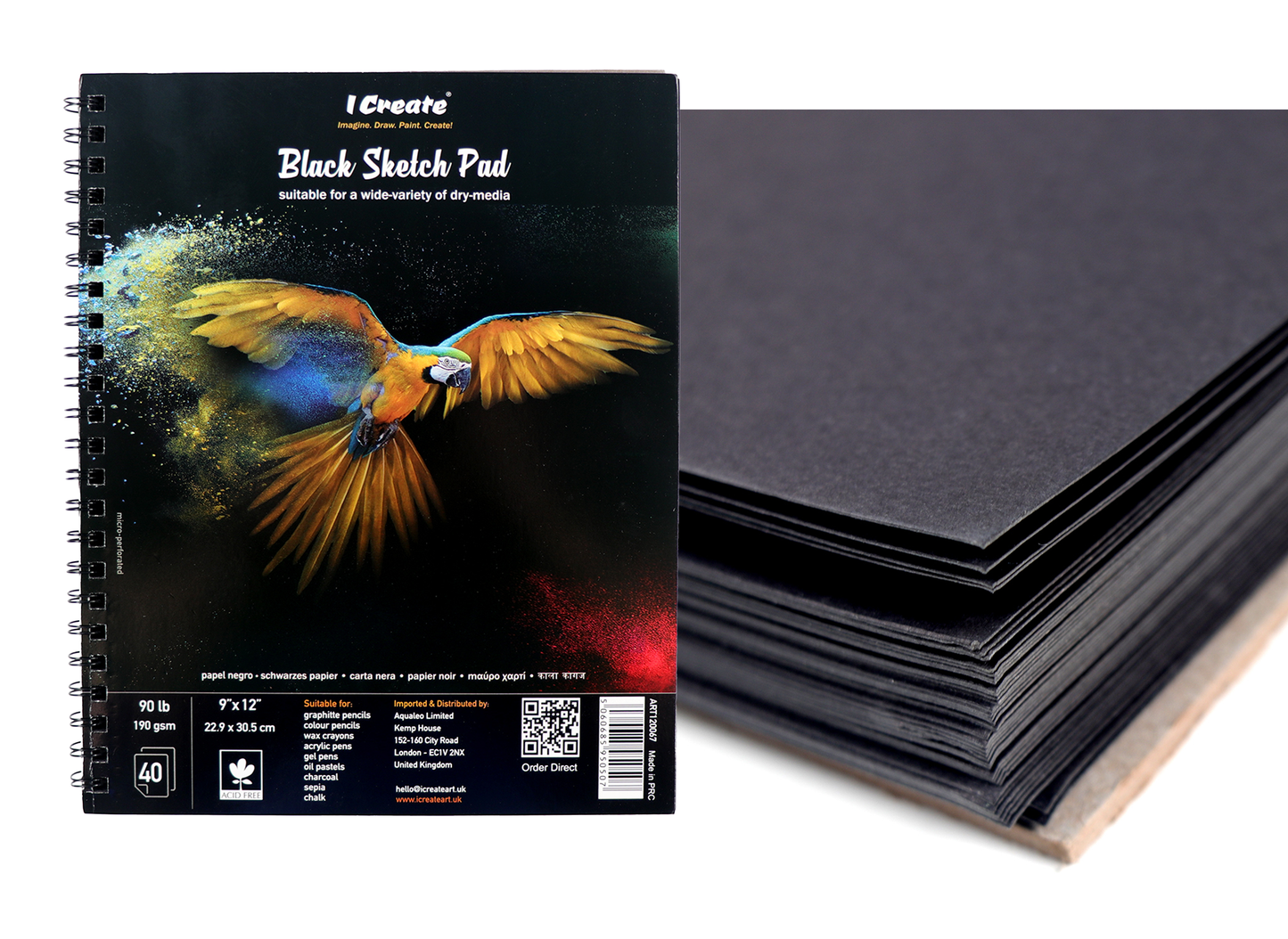 Black Sketch Pad | 9"x12", 190 gsm, 40 Sheets