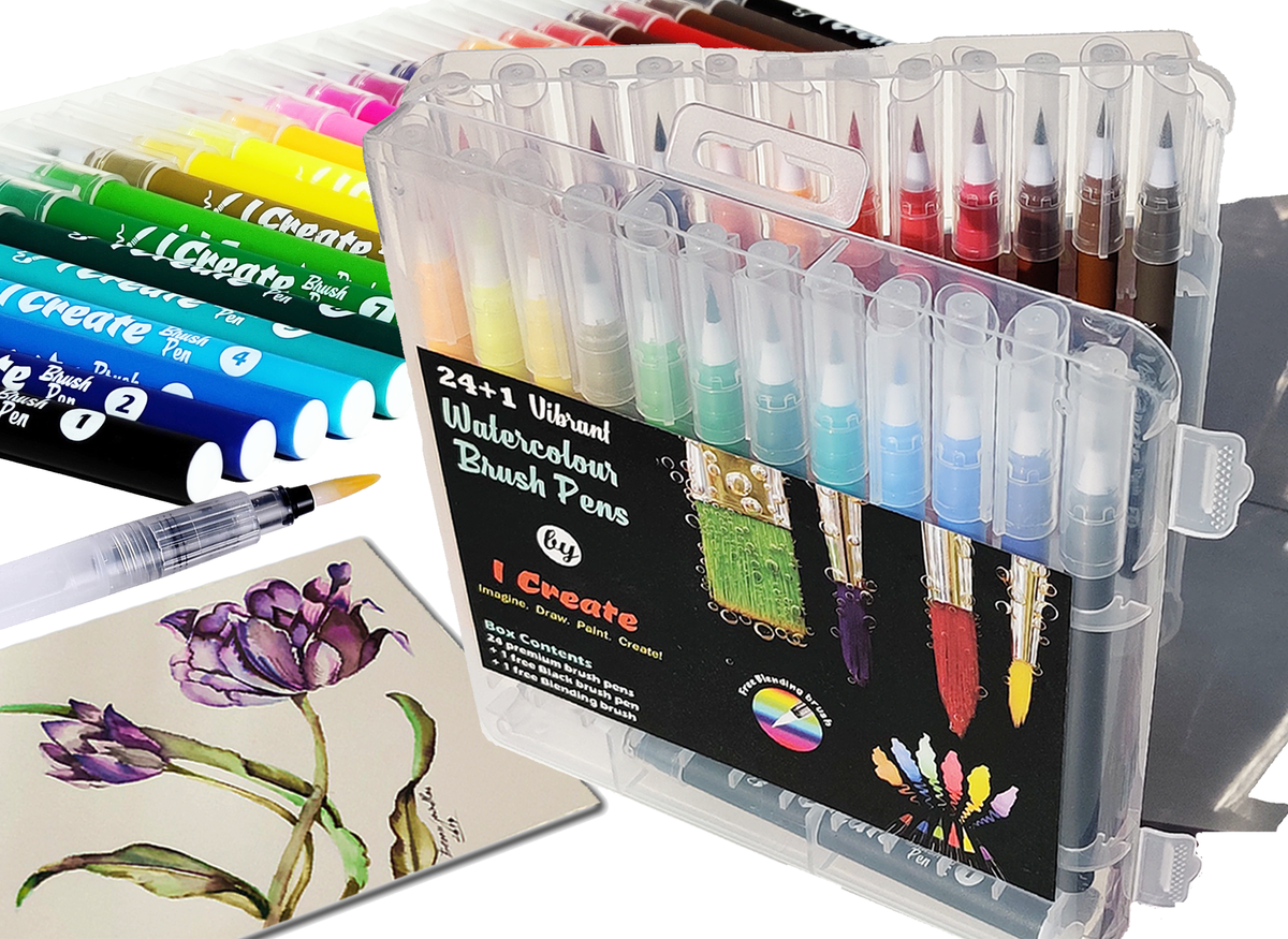 I Create set of 24 watercolour brush pens with colour barrels