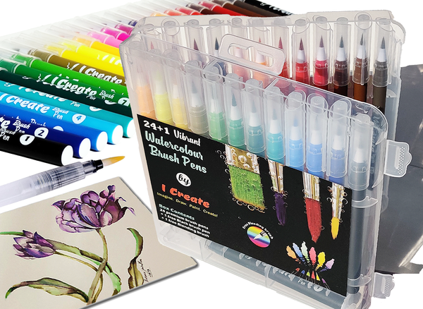 Watercolour Brush Pens | Set of 24 with Colour Barrels