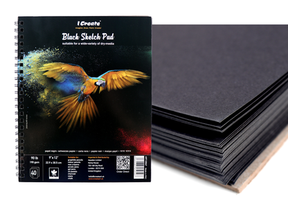 Black Sketch Pad | 9"x12", 190 gsm, 40 Sheets