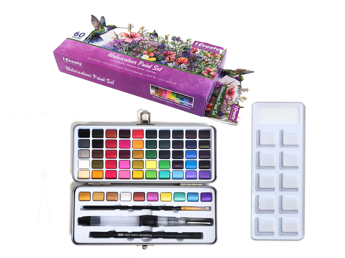 I Create 60-colour watercolour paint set in a metal tin
